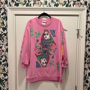 Queen of Sparkles pink queen card sweatshirt dress Medium NWT